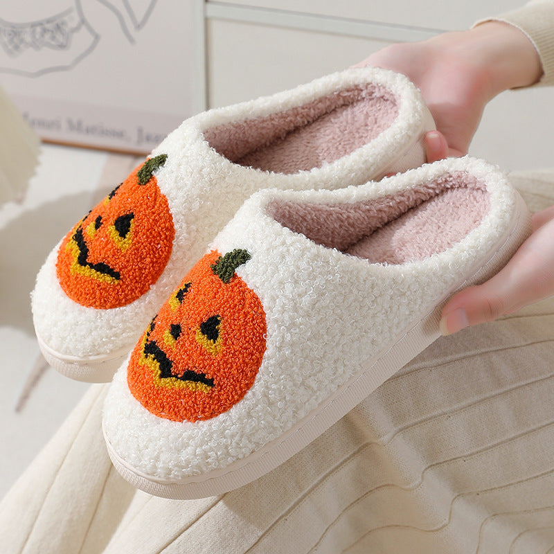 Halloween Pumpkin Cartoon Slippers - Warm Winter Slippers Men And Women Couples Indoor House Shoes