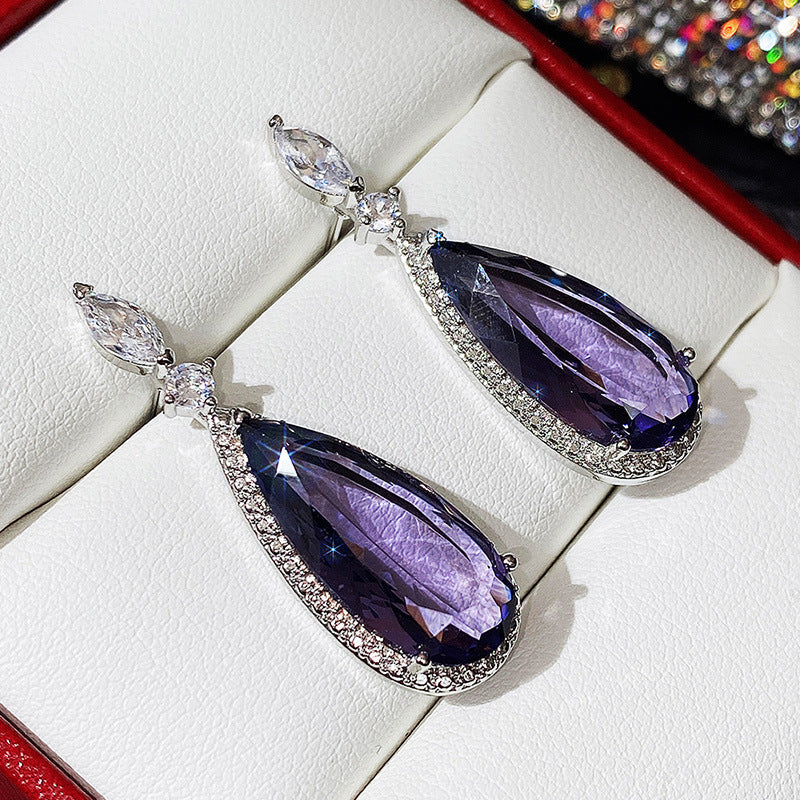 Micro-inlaid Purple Zircon Drop Earrings – Elegant Bridal Jewelry for Women! - JumoShop