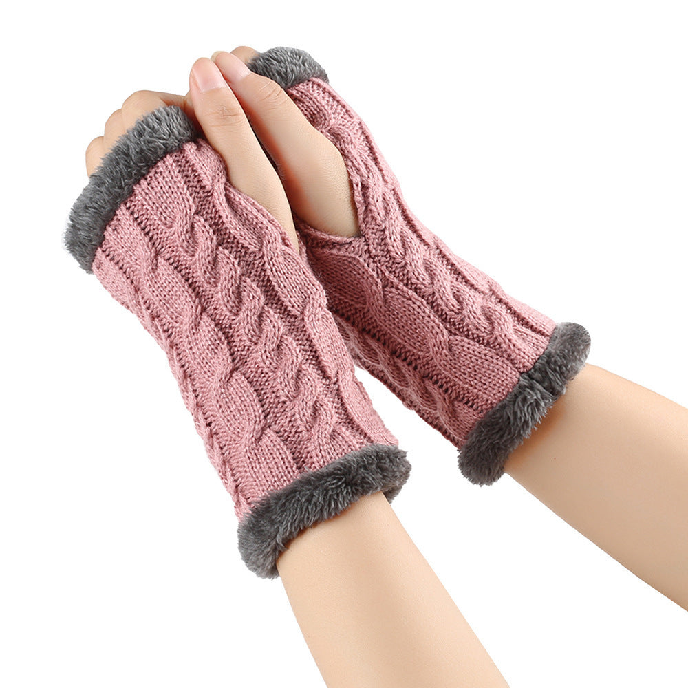 Winter Plush Gloves - Twist Knitted Fingerless Fleece Gloves Women Warm Thickened Woolen Gloves
