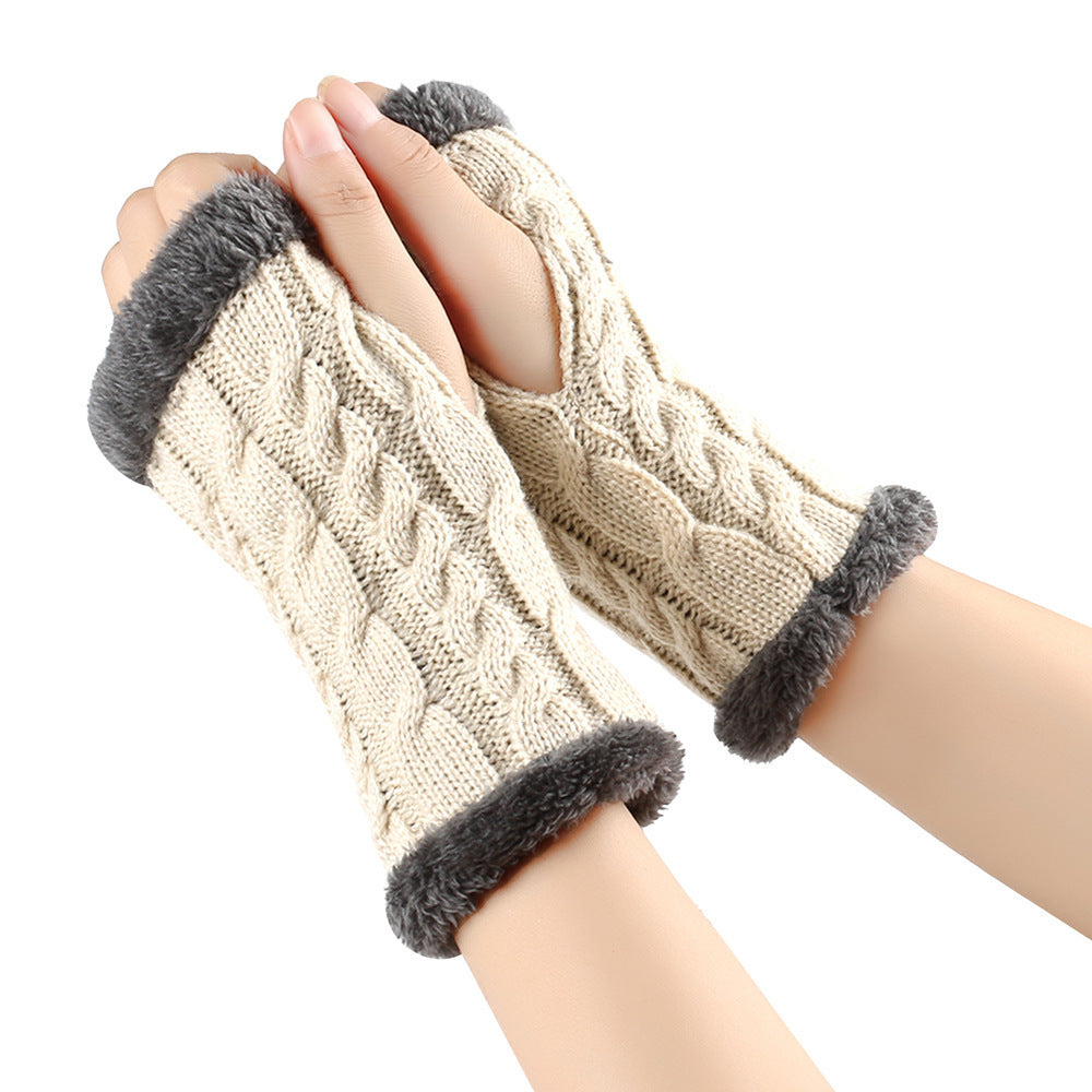 Winter Plush Gloves - Twist Knitted Fingerless Fleece Gloves Women Warm Thickened Woolen Gloves