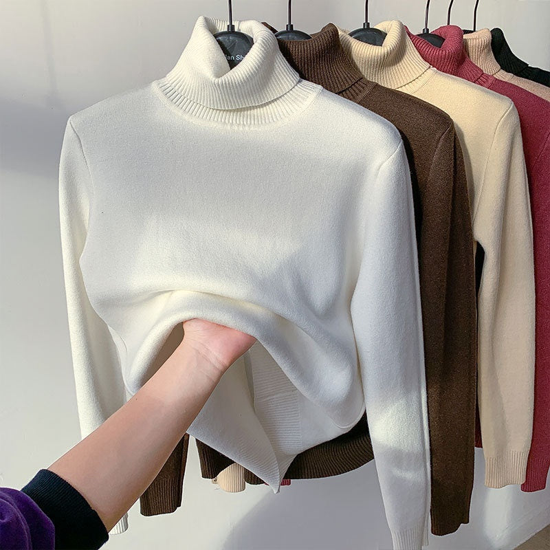 Turtle Neck Winter Sweater - Women Elegant Thick Warm Female Knitted Pullover Loose Basic Knitwear
