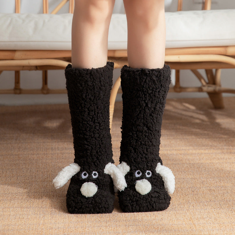 Cute Cartoon Dog Floor Socks - Winter Warm Non-slip Plush Socks For Women