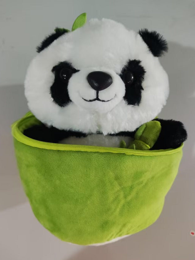 Simulated Bamboo Tube Flower Panda Plush Pillow – Cuteness & Comfort in One