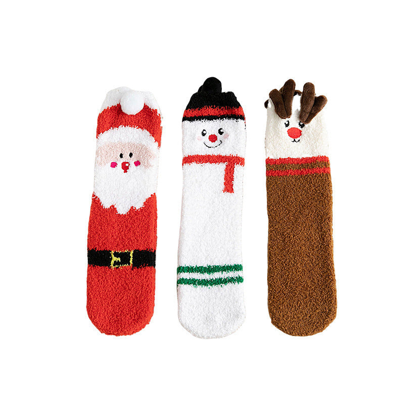 Classic Christmas Winter Socks - No-shedding Cute (Elk, Santa, Claus, Snowman) Sleeping Floor Coral Fleece Socks