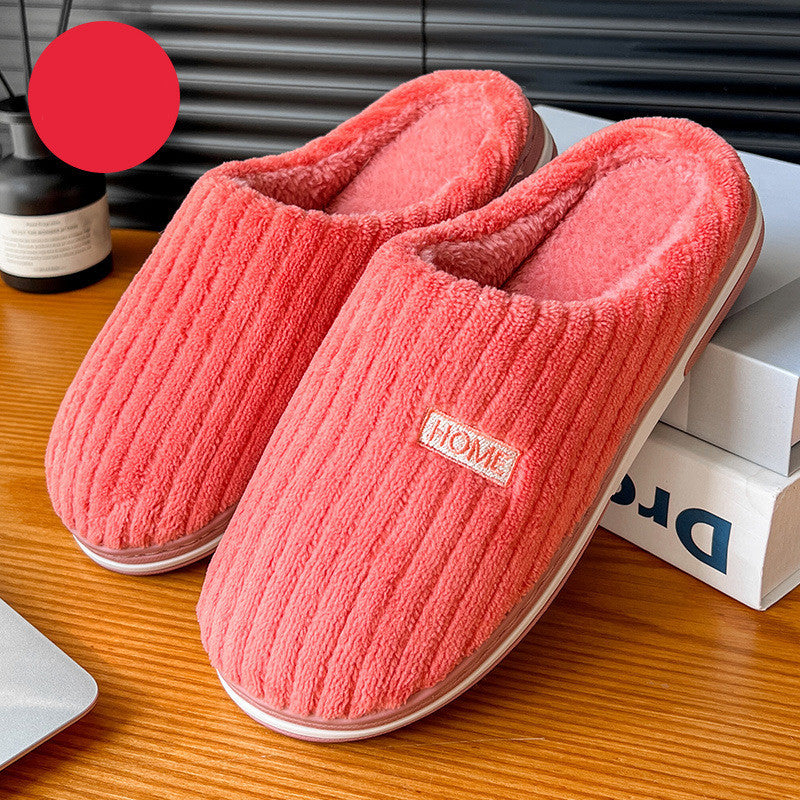 Solid Color Simple Cotton Slippers - Winter Non-slip Home Warm Plush Slippers, Household Indoor Couple Women's House Shoes