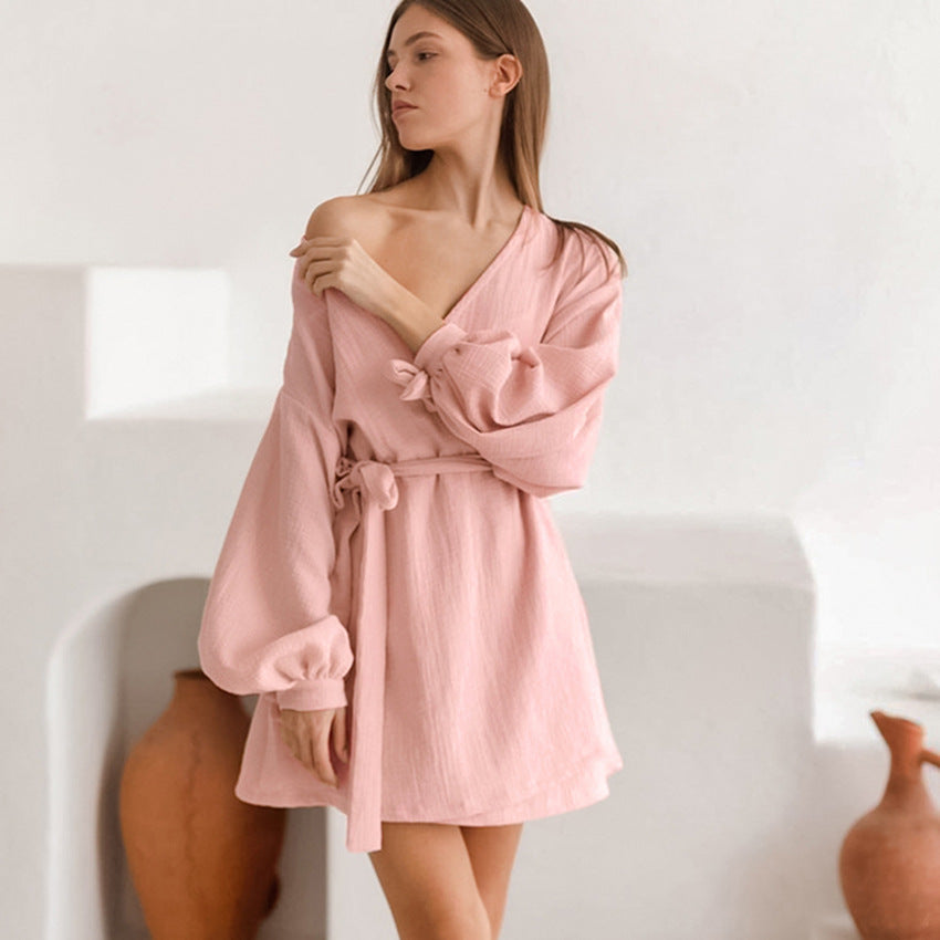 Long Sleeve Nightgown - Loose-fitting Loungewear Pajamas For Women