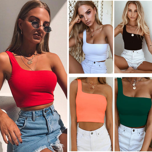 Summer Sexy One-shoulder Sleeveless Crop Top - T-Shirt Tank Tops Women Clothing