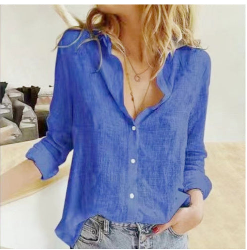 Loose Button Lapel Cardigan Top - Long Sleeve Shirt Women Blouses