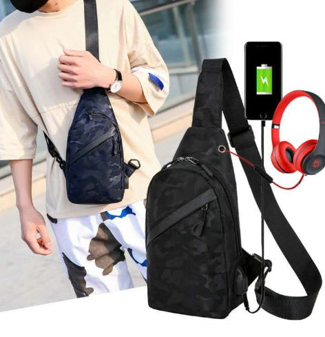 Camouflage Chest Bags - Men Crossbody Bag With Headphone Hole