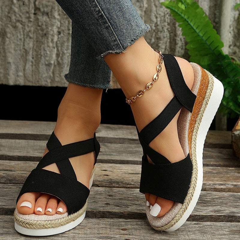 Wedge Sandals For Women - Cross-strap Platform Gladiator Hemp Heel Shoes Summer