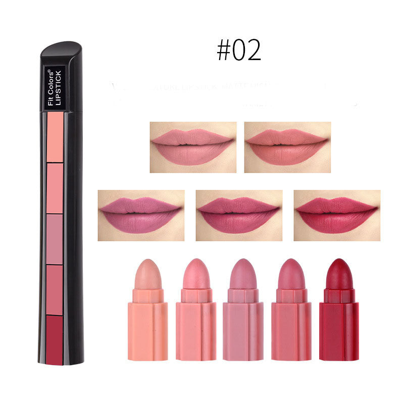 5-color Matte Lipstick Set - Velvet Lip Stick Non-stick Lip Gloss Long Lasting Waterproof Sexy Red Lipstick