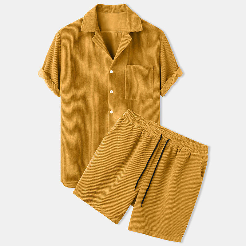 Corduroy Short Sleeve Suit - Two Piece