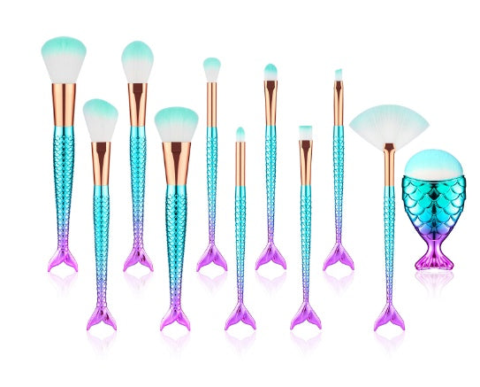 11pcs Makeup Brushes Kit - New Mermaid Foundation Eyebrow Eyeliner Cosmetic Makeup Brushes