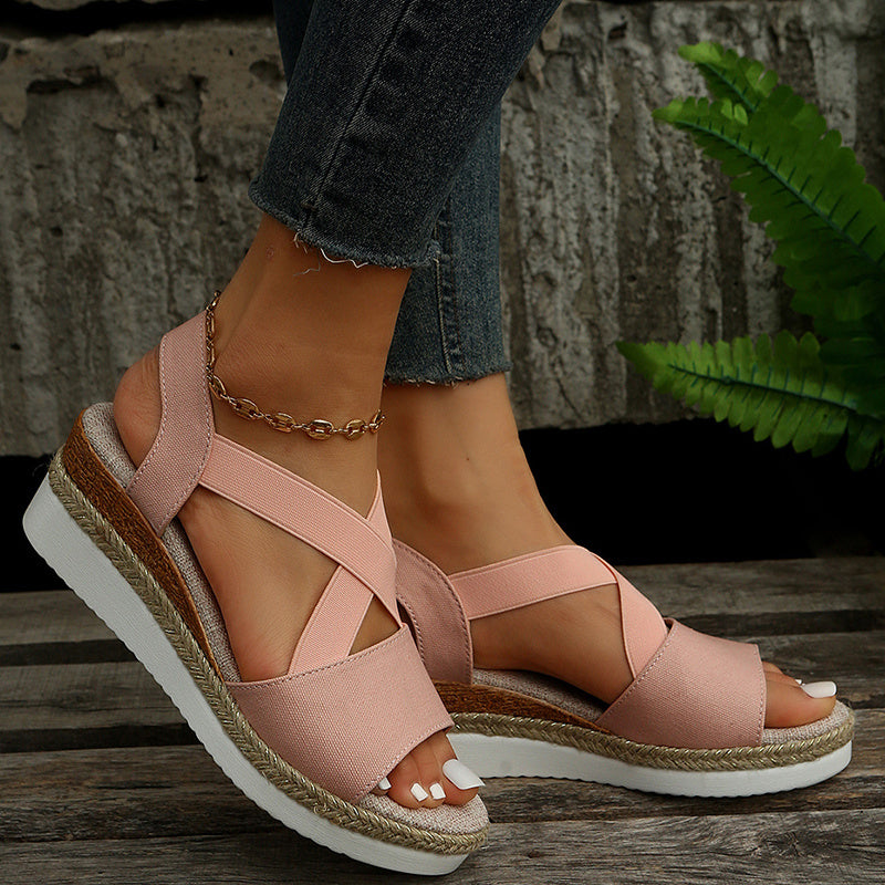 Wedge Sandals For Women - Cross-strap Platform Gladiator Hemp Heel Shoes Summer