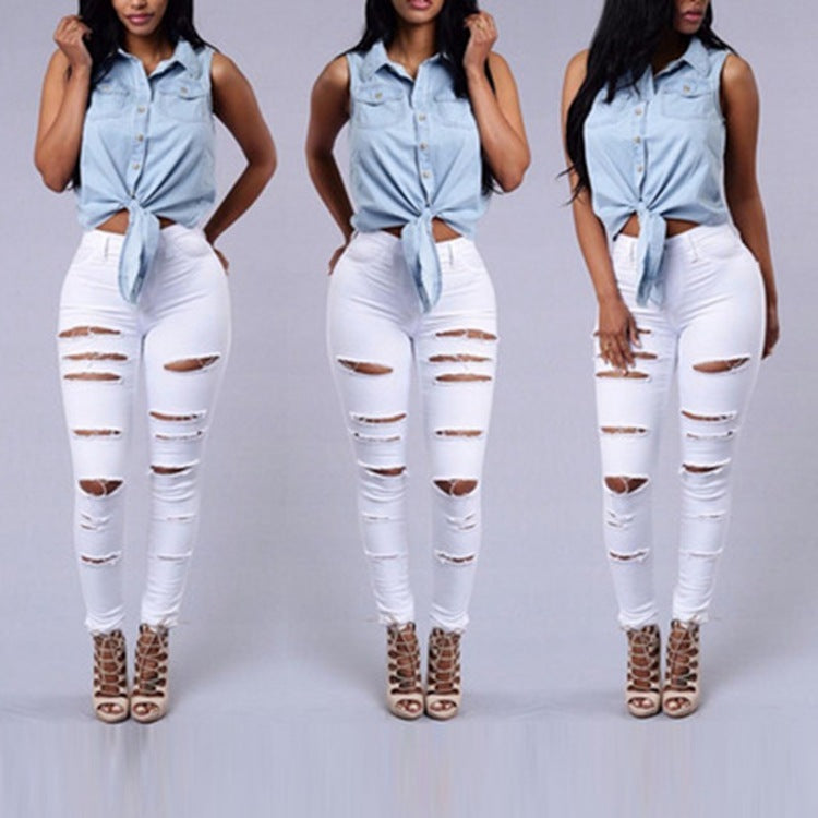 Ripped Jeans Women Skinny Trousers - Casual High Waist Pencil Pants