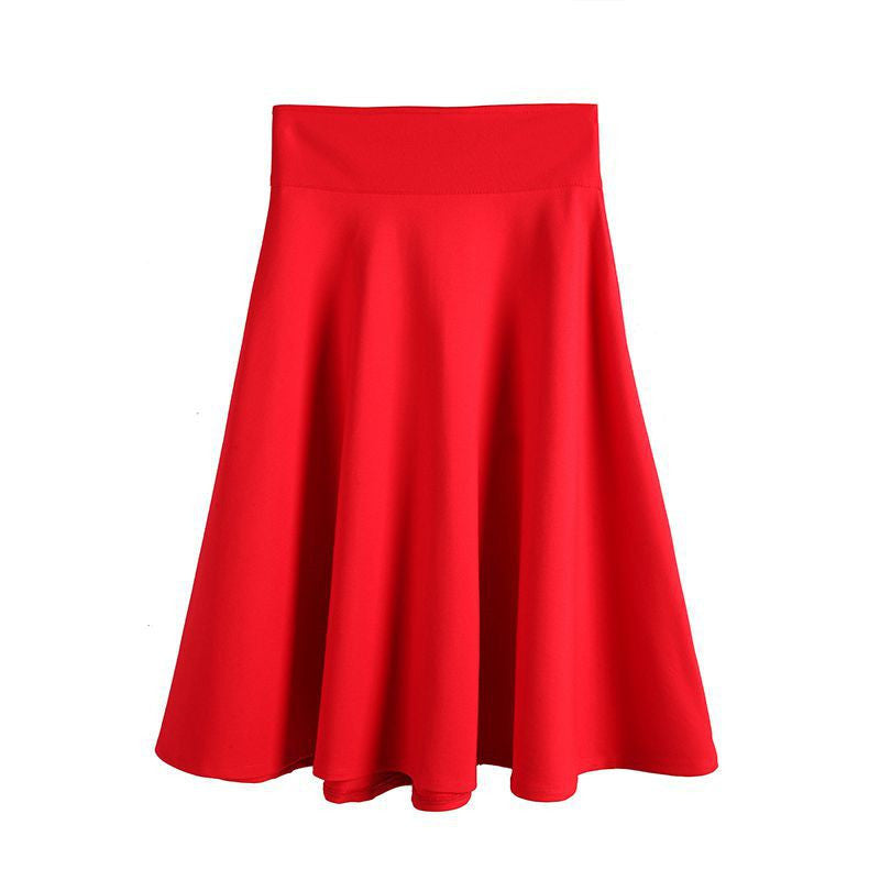 All-match Umbrella High Waist Mid-length Skirt