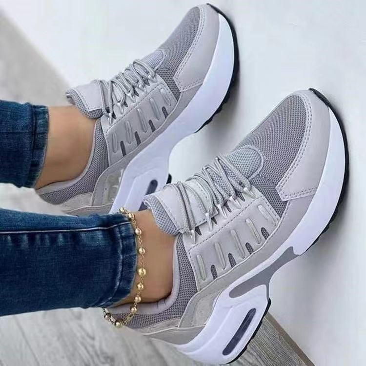 Lace Up Sneakers for Women - Wedge Heel Running Sports Shoes