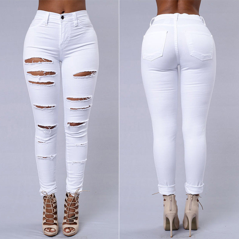 Ripped Jeans Women Skinny Trousers - Casual High Waist Pencil Pants