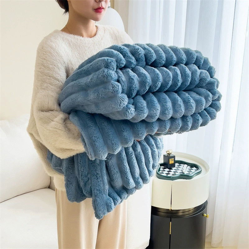 Soft Wind Bubble Velvet Blanket - Warm Solid Rabbit Fur Blankets / Double-sided Thickening Cover Throw Warm Fur Blanket