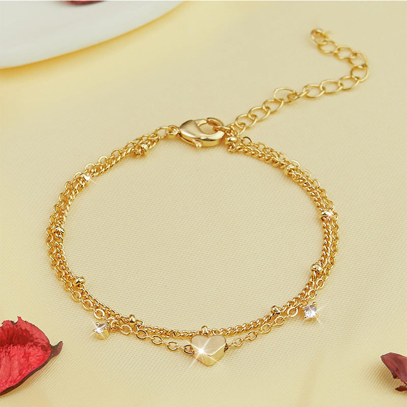 Waterproof Heart-Shaped Zircon Anklet for Women – Elegant Geometric Charm Jewelry