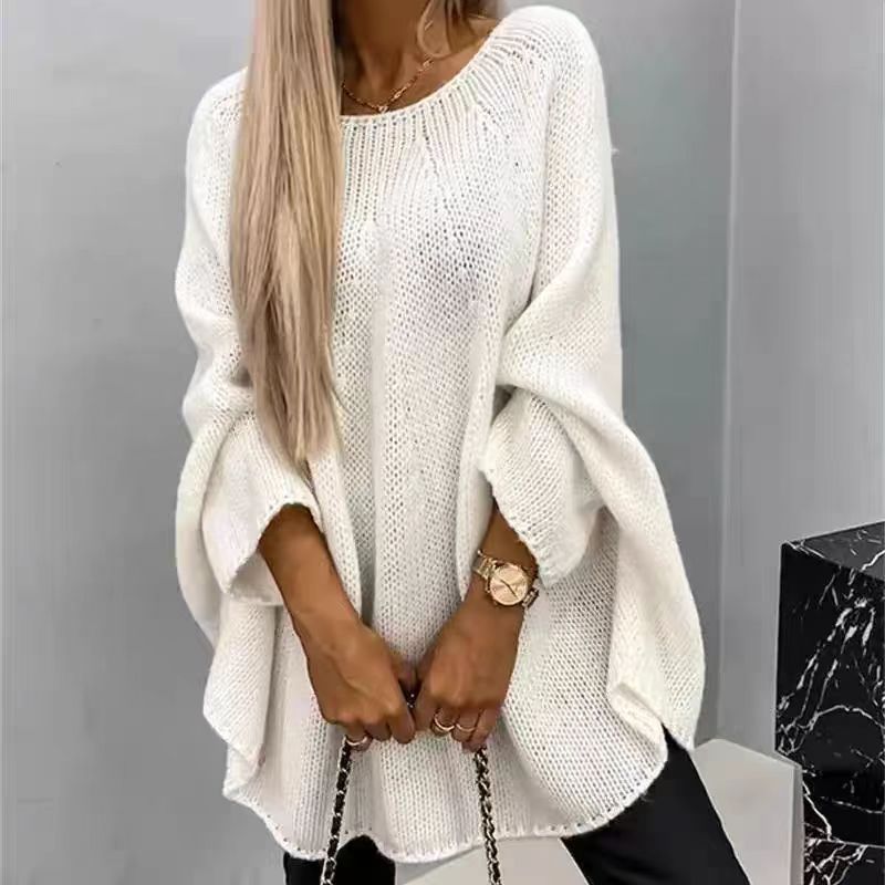 Winter Loose Batwing Sleeve Pullover Sweater - Fashion Oversized Knitted Shawl Sweater Tops For Women Clothing