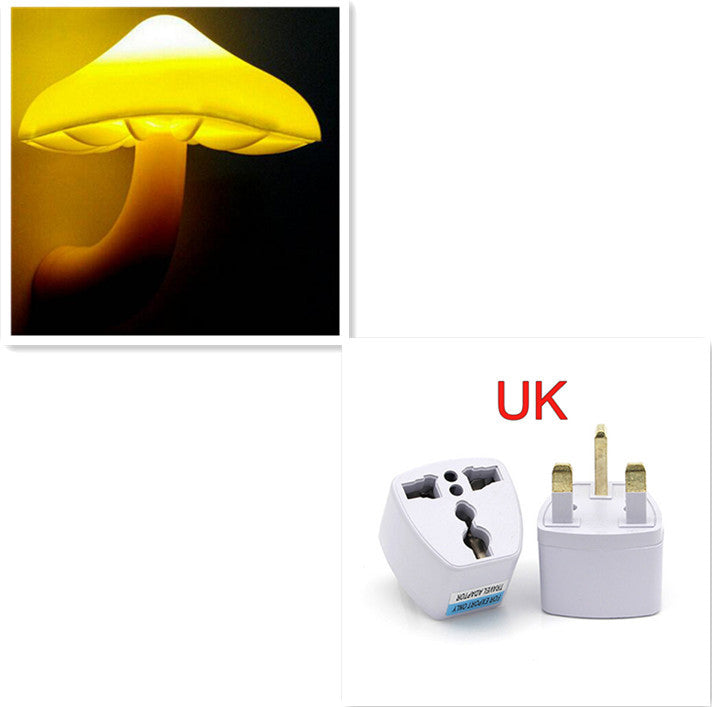 LED Night Light Mushroom Wall Socket Lamp - EU US Plug Warm White Light-control Sensor Bedroom Light Home Decoration