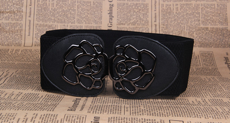 3-Pack Women’s Elastic Waist Belts – Stylish Rose Buckle Design | PU Leather Wide Belt