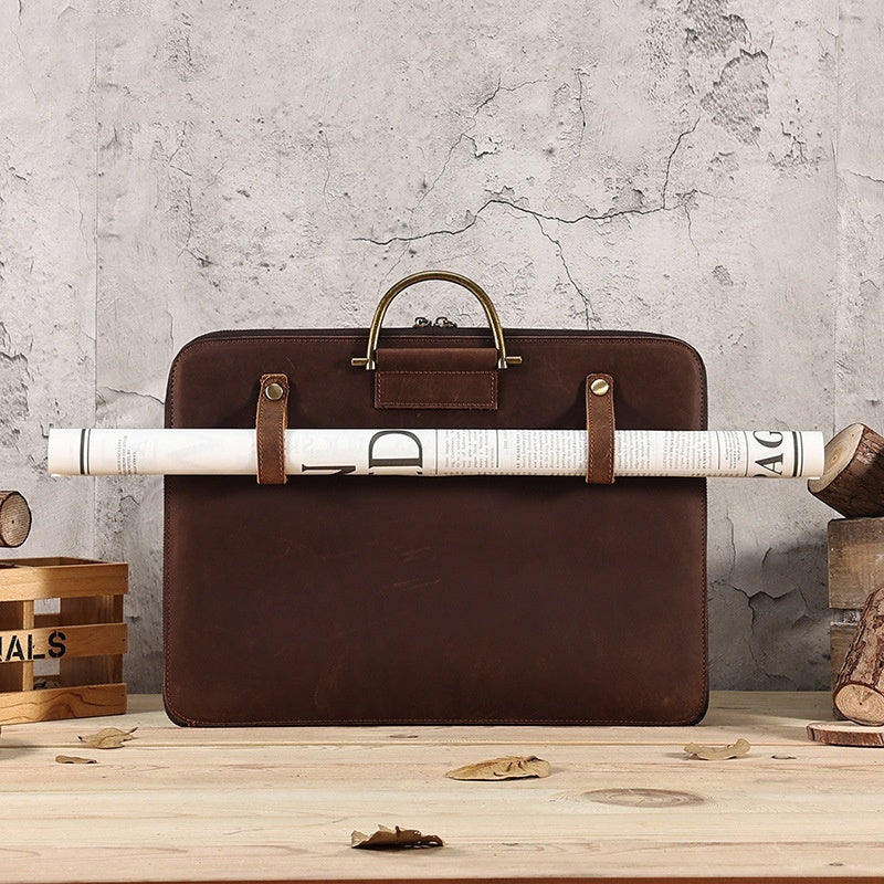 Horse Leather Men's Business Handbag - Genuine Leather Computer Bag