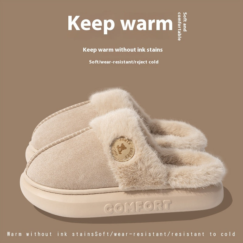 New Plush Slippers For Women - Men Winter Warm Home Slipper Indoor Thick-soled Fleece Shoes