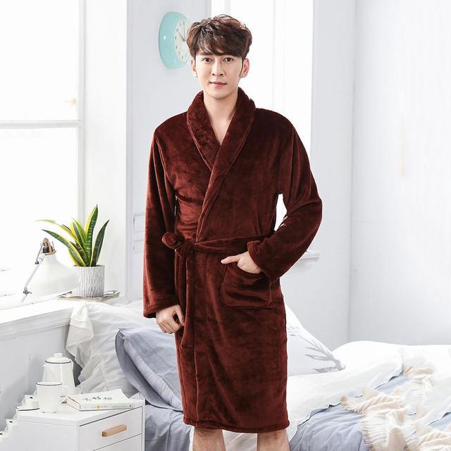 Winter Flannel Lovers Robe Gown - Elegant Solid Casual Sleepwear
