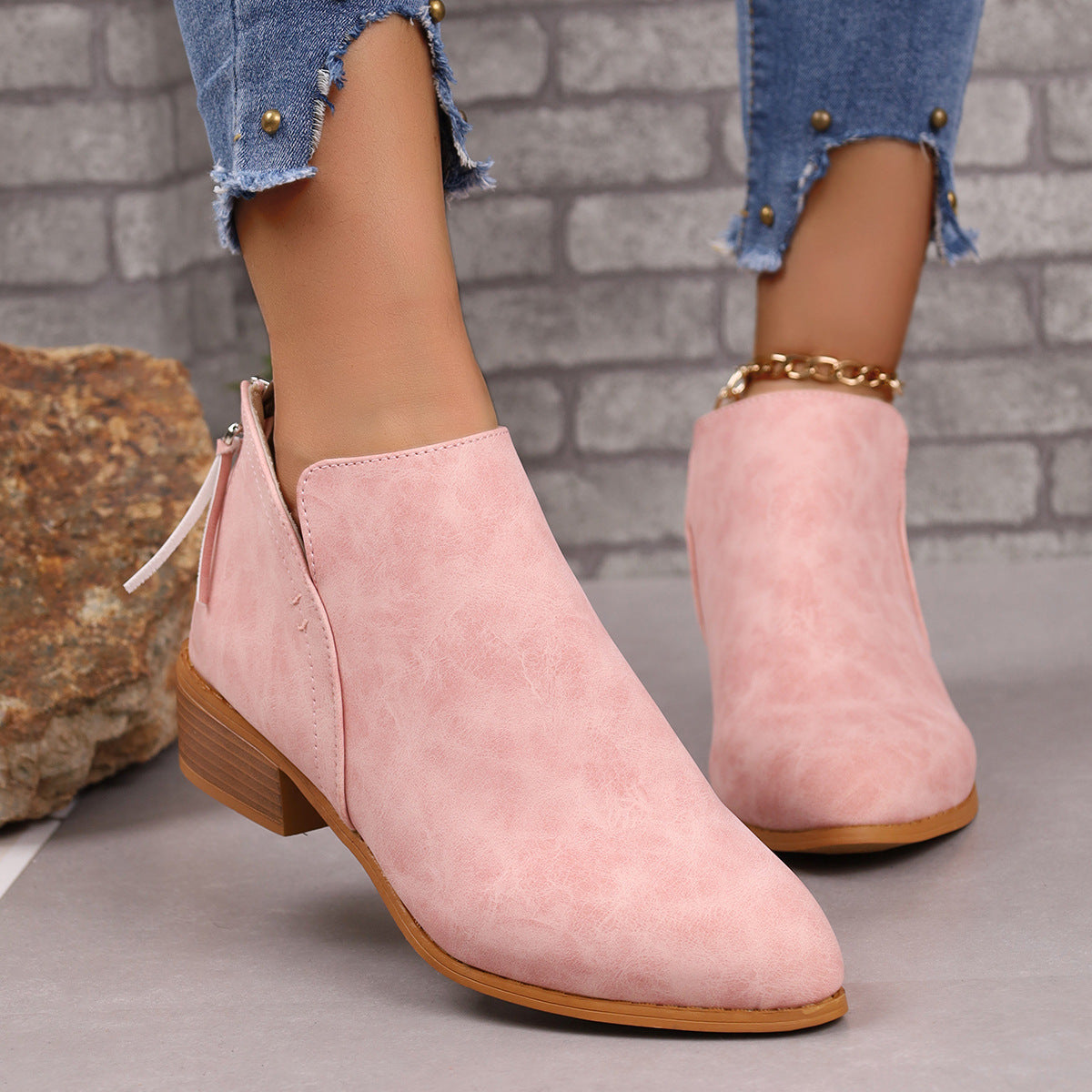 Chunky Heel Pointed Toe Ankle Boots