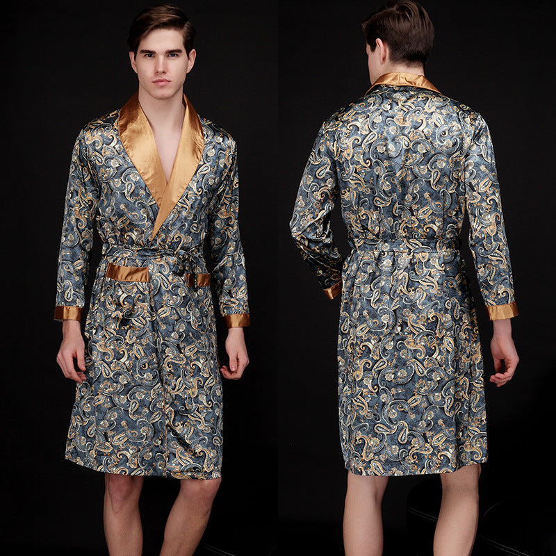Men's Summer Long Ice Silk Pajamas