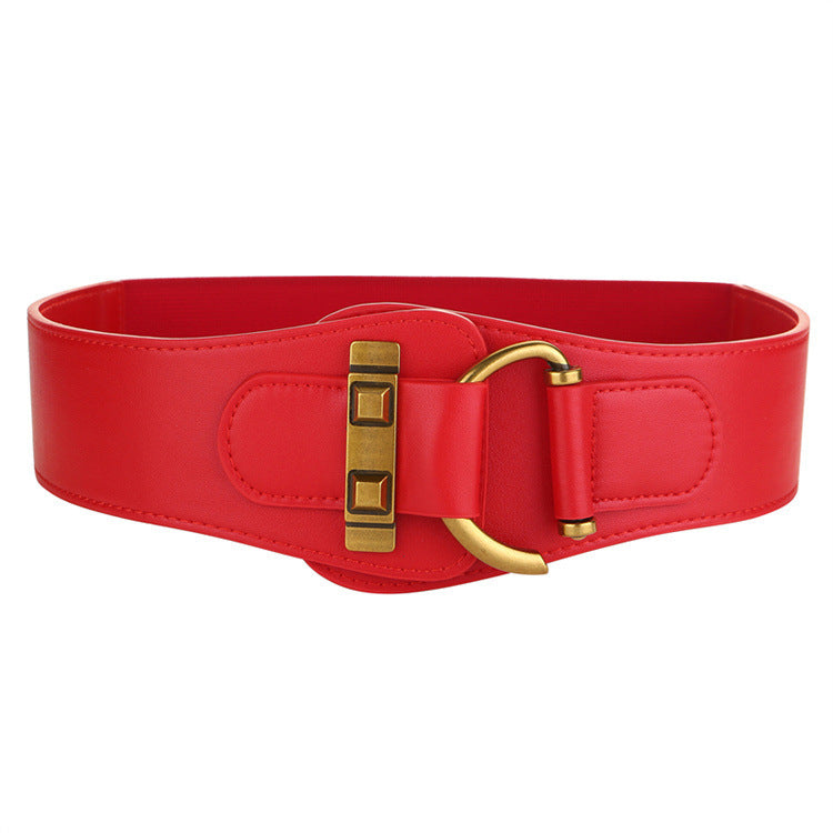 Elegant Wide Leather Cummerbund Belt – Women's Elastic Waistband for Skirt, Dress & Coat Styling