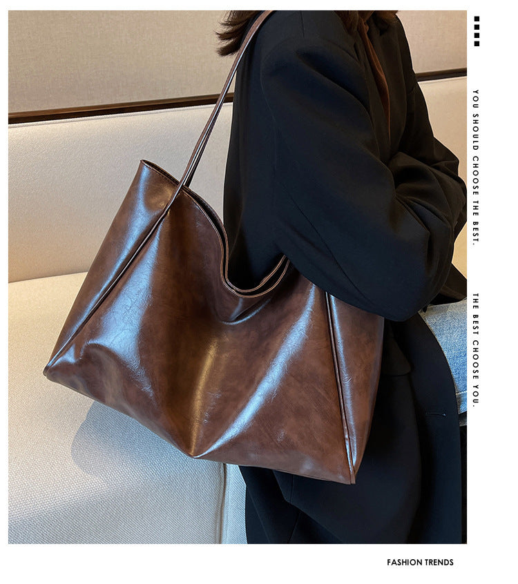 Vintage Women's Tote Bag - Athletic Casual Fashion Large Capacity Leather Shoulder Bag Shopper Harajuku Simple Handbag