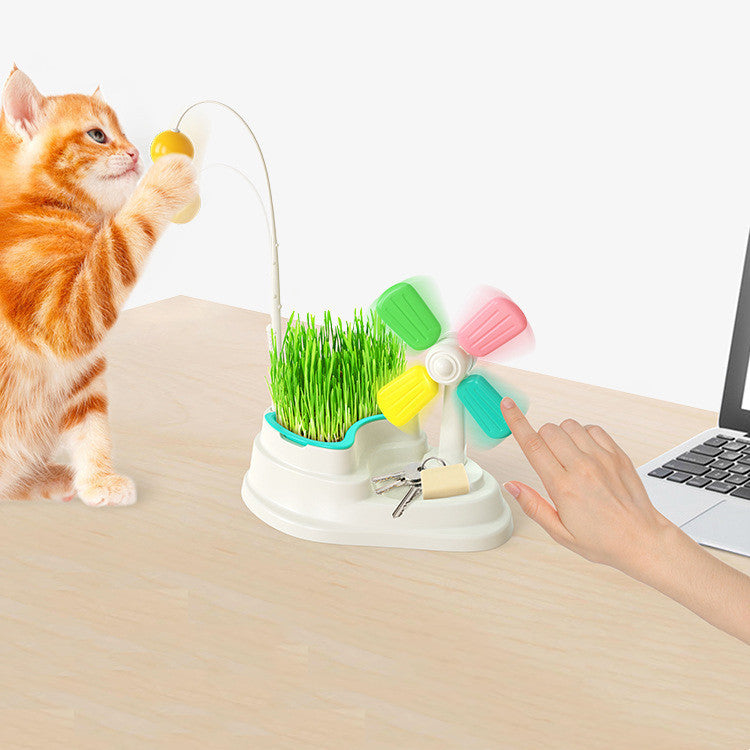 Fun Windmill Cat Stick Toy - Desktop Grass Box Pet Toys