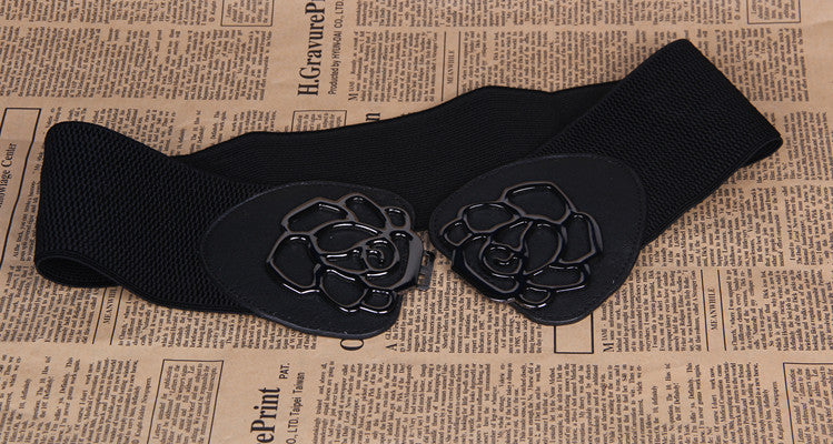 3-Pack Women’s Elastic Waist Belts – Stylish Rose Buckle Design | PU Leather Wide Belt