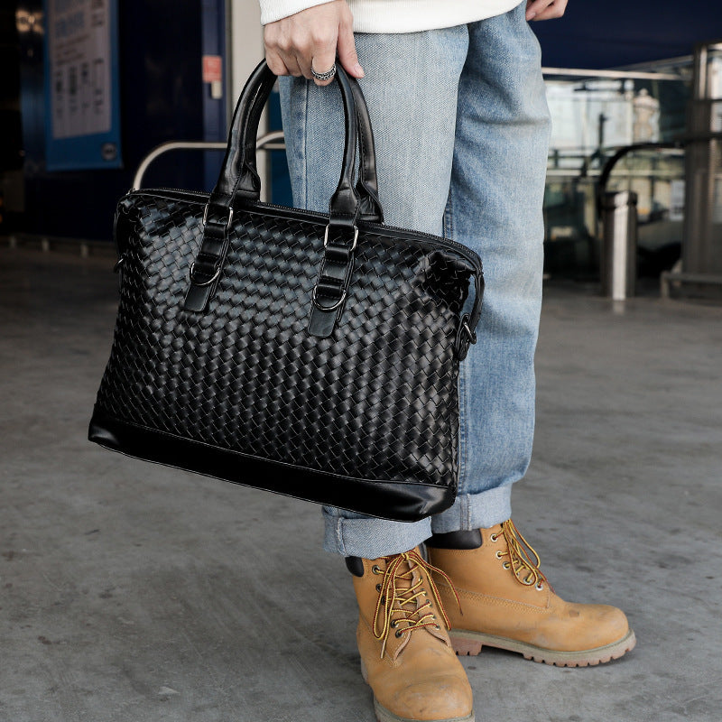 Men's Bag Leather Briefcase - Hand Woven Luxury Handbags Business Tote Bags For Men High Quality Laptop Handbags