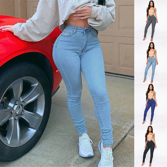 Slim High Waist Jeans - Demin Trousers With Pockets