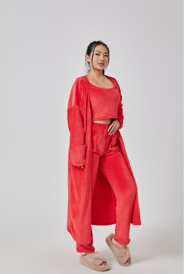 Cozy 3 Piece Lounge Wear Pajama Set - Cute Loungewear, Warm Suit Sets, Matching Set, Lounge Set, 3 Piece Pant Sets, Women Winter Dress