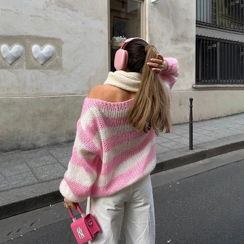 Loose Striped Pullover Sweater - Fashion Versatile Long-sleeved Knitted Tops For Women Clothing