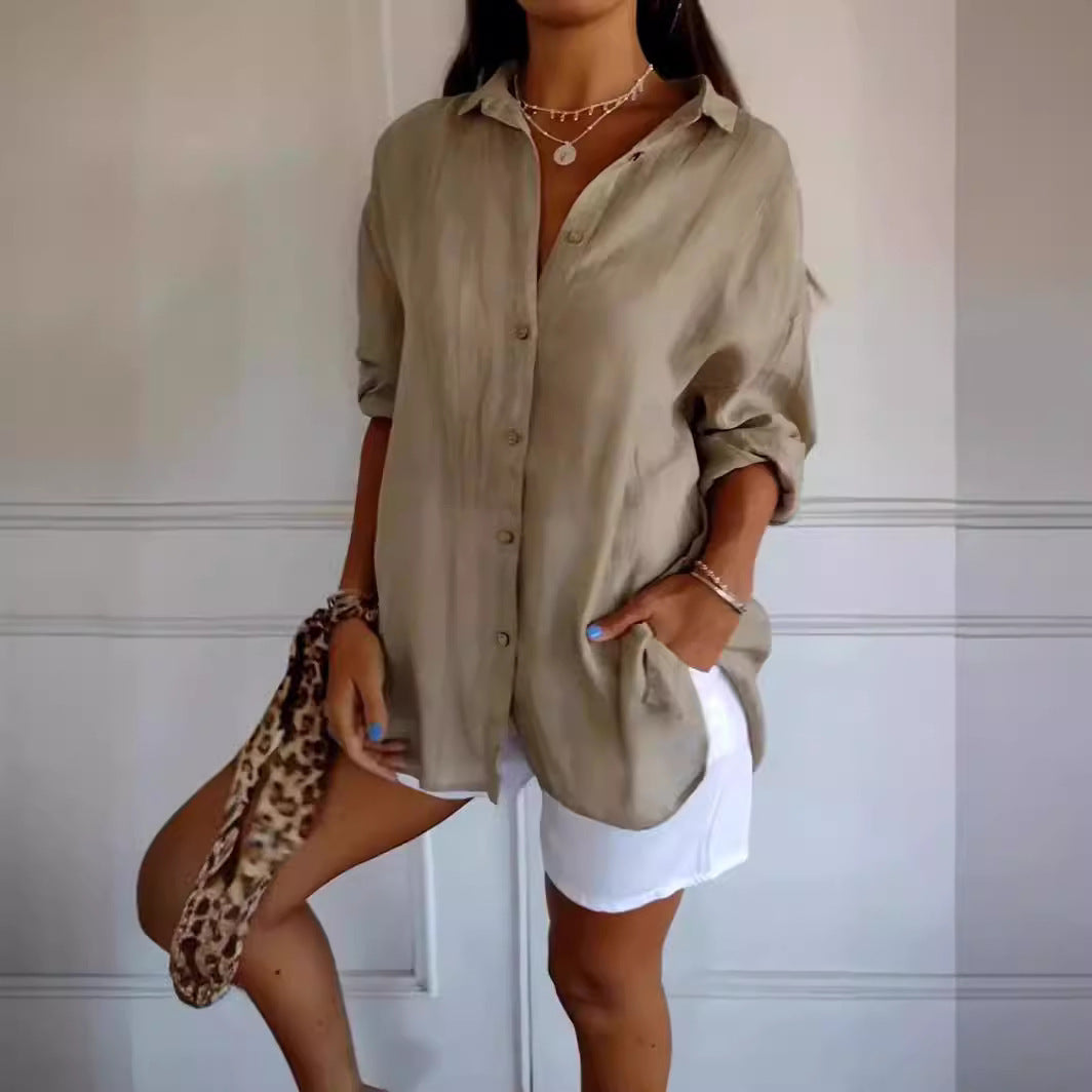 Lapel Long Sleeve Shirt - Women's Single-breasted Pleated Shirt