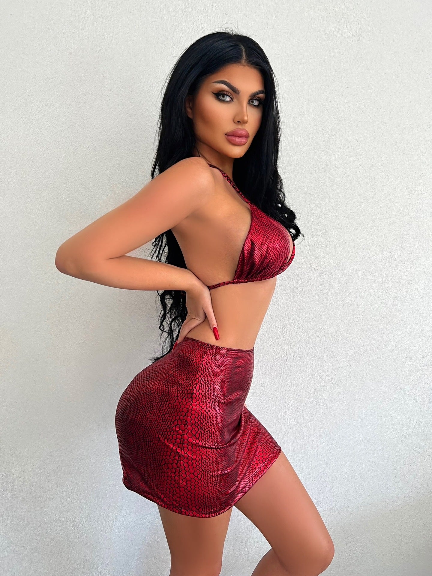 Women's  Halter Snake Pattern Bikini Set