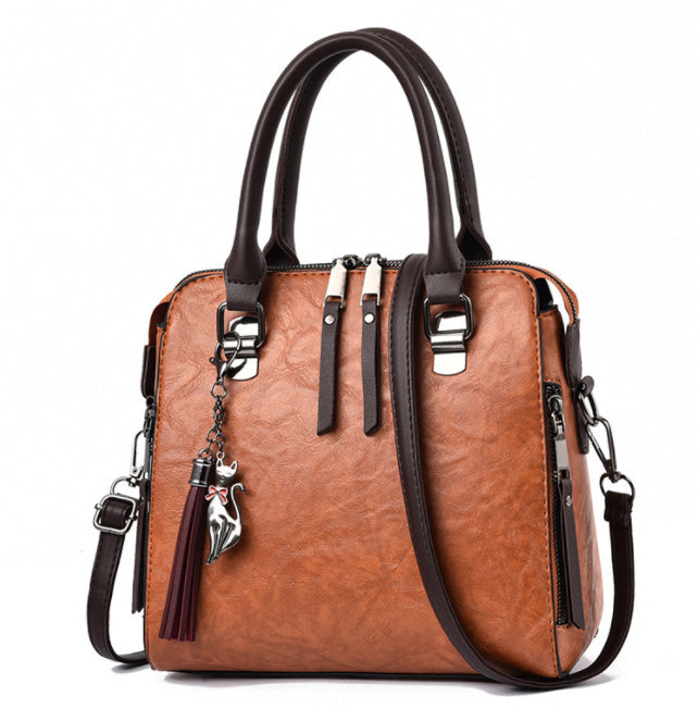 Vintage Handbag - Women's Leather Tassel Top-handle Bag Fashion Lady Tote Luxury Large Capacity Shoulder Bag
