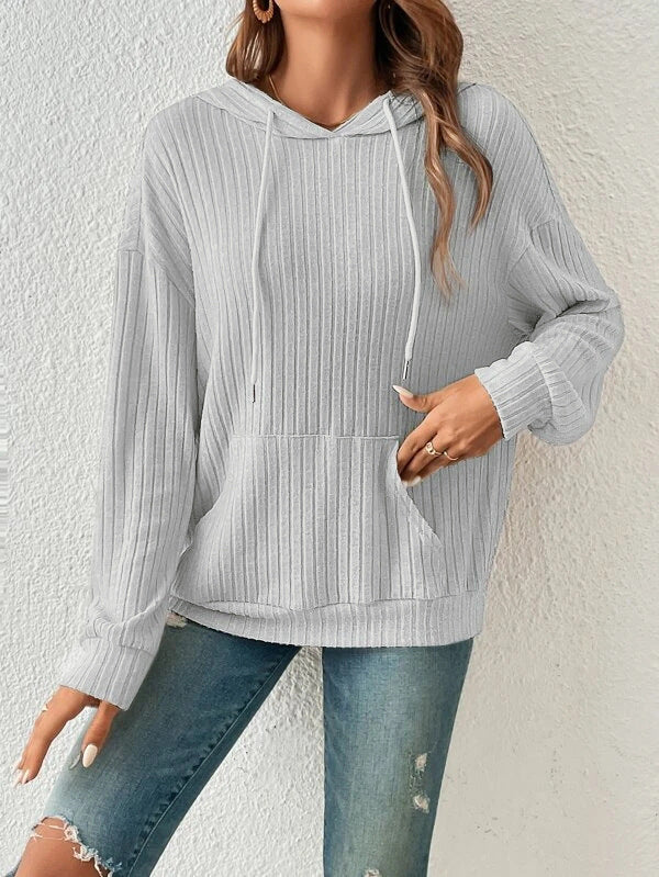Drawstring Long-Sleeved Hooded Sweatshirt With Pockets