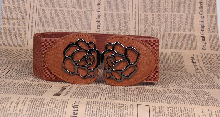 3-Pack Women’s Elastic Waist Belts – Stylish Rose Buckle Design | PU Leather Wide Belt