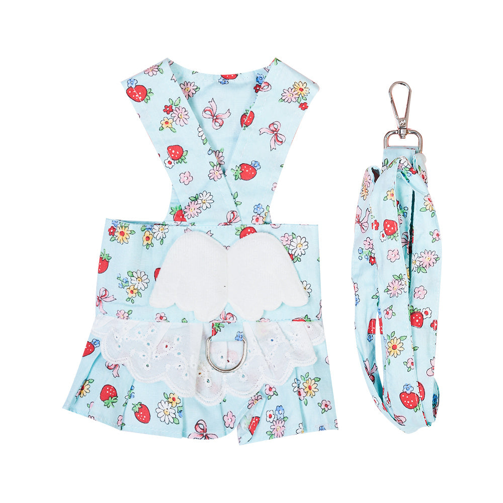 Dog Harness Dress with Leash Set – Cute Puppy Angel Wing Outfit for Small Pets