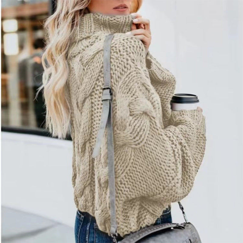 Women Fashion Casual Turtleneck Pullover - Loose-fitting Long Sleeves Sweater