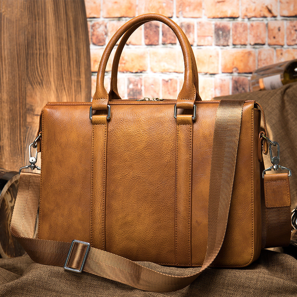 Vintage Men's Leather Briefcase - Fashionable Business 14 Inch Computer Handbag