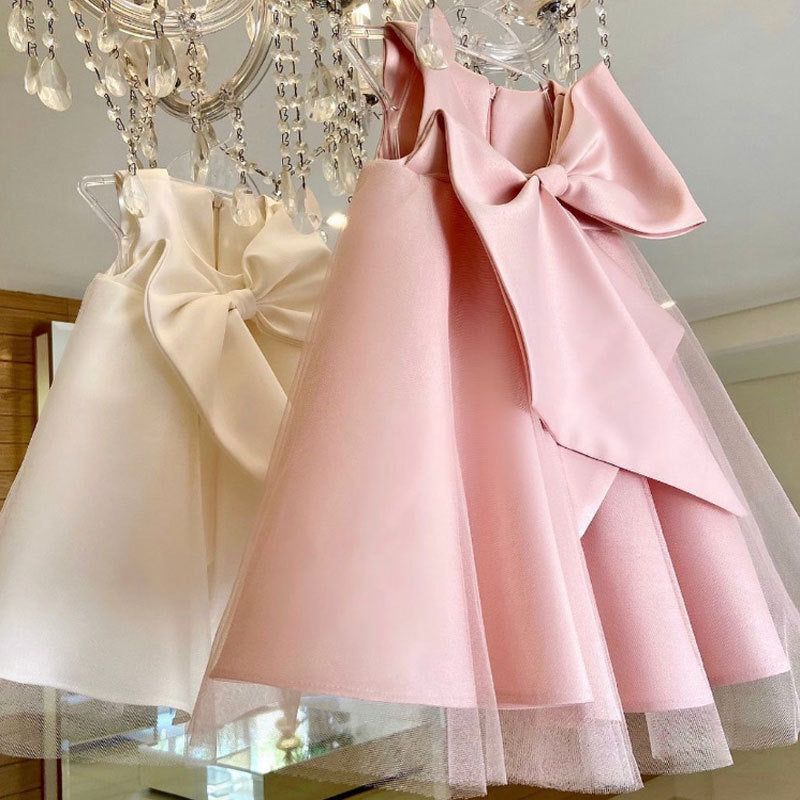 Girls Sleeveless Full Flare Dress With Bow - Dress Big Bow Girl Korean Style Baby Girl Dress