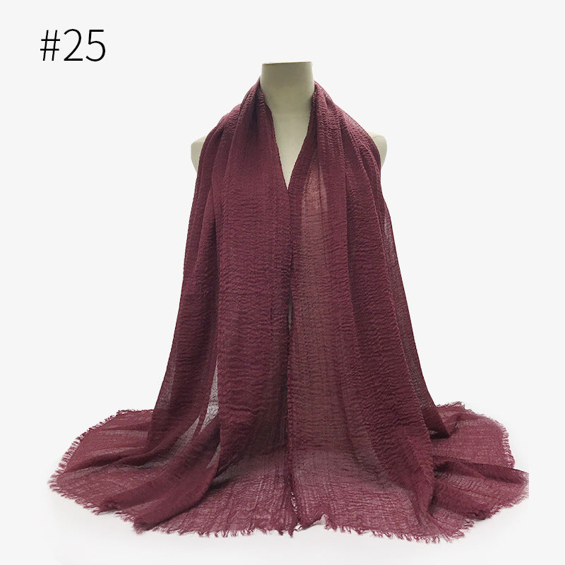Bubble Plain Cotton fringe Scarf - Women Soft Solid Hijab Pashmina Wrap Hijab
